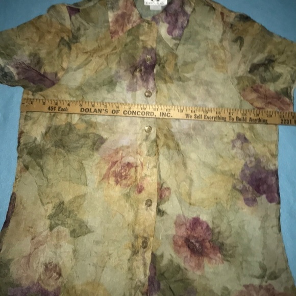 𝅺67 KAROL PLACE floral button up textured short sleeve blouse size 14 - Picture 7 of 9